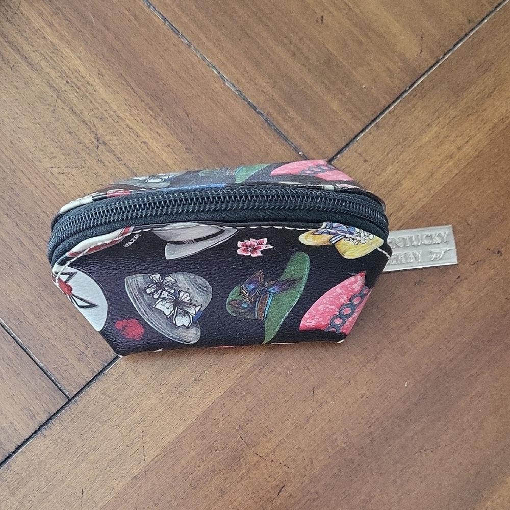 Black Mini Coin Pouch with Floral Hat Print